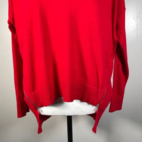 Express Red V Neck Tight Knit Zip Front Long Sleeve Pullover Sweater SP - Picture 5 of 13